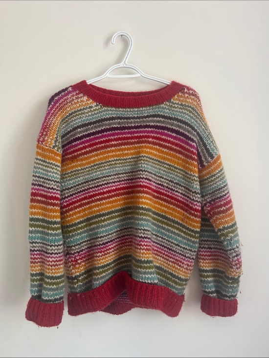 Sweaters - Hand knit wool rainbow sweater